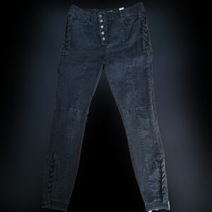 Zara Black Jeans with Button and Zipper Fly and Laced Hip and Ankle Detail